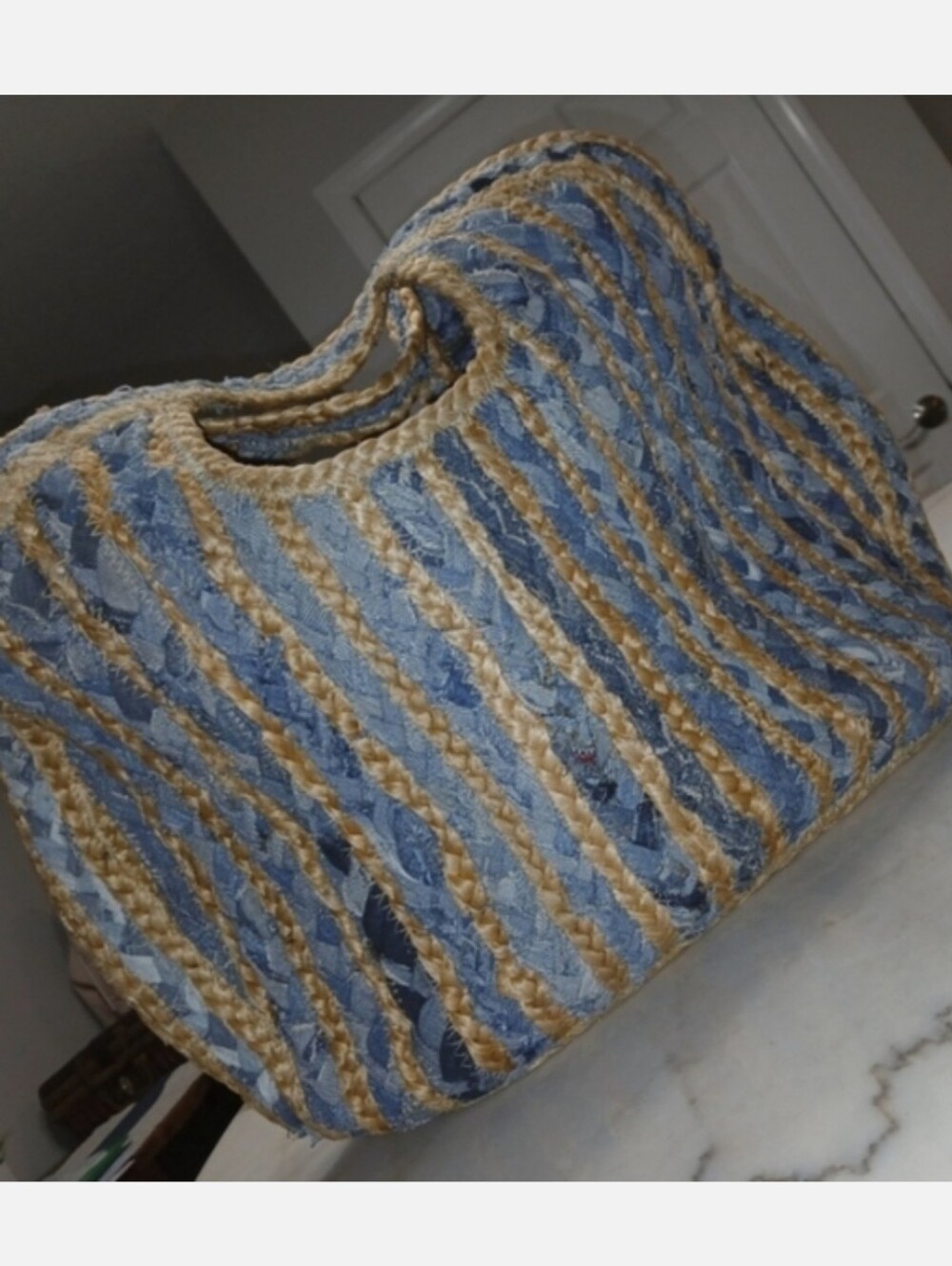 Denim New Large Bag Braided Tote Hand Crafted Travel Shoulder Hand Tote Bag Blue